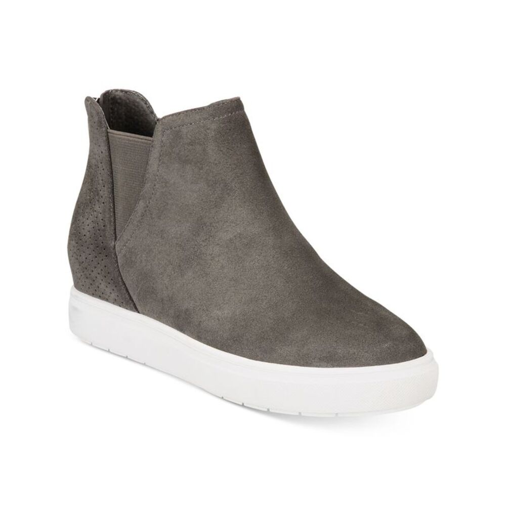 INC Womens Gray 1" Platform Tayla Round Toe Wedge Leather Athletic Sneakers 9 M